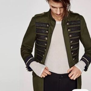 ZARA WOMAN Women's Military Style Green Calvary Open Jacket with Gold Buttons, L